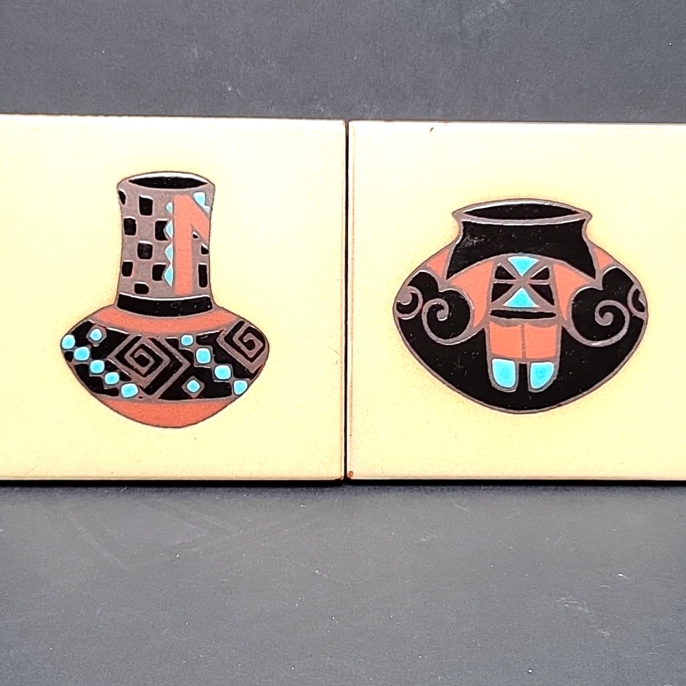 Cleo Teissedre Handpainted Ceramic Tiles - set of 2